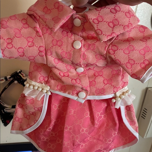 Gucci repurposed fabric, brown Dog Dress with Pearl Detail
ONLY BROWN XS LEFT - Picture 4 of 4